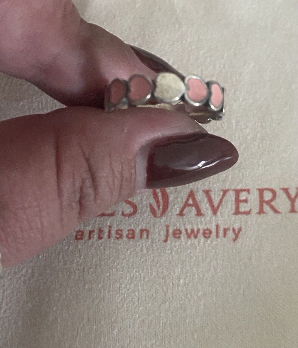 James Avery Pink Enamel Connected Hearts Ring Size 7 - Picture 2 of 3